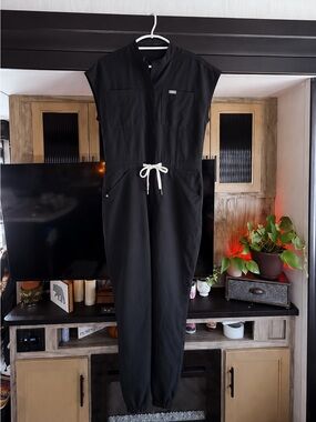 Figs Black Utility Jumpsuit with Drawstring Waist